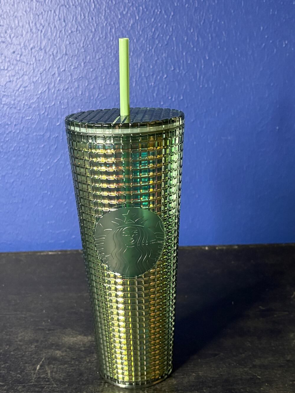 Starbucks 24oz Green Metallic Grid Textured Tumbler w/ Straw – Limited Edition
